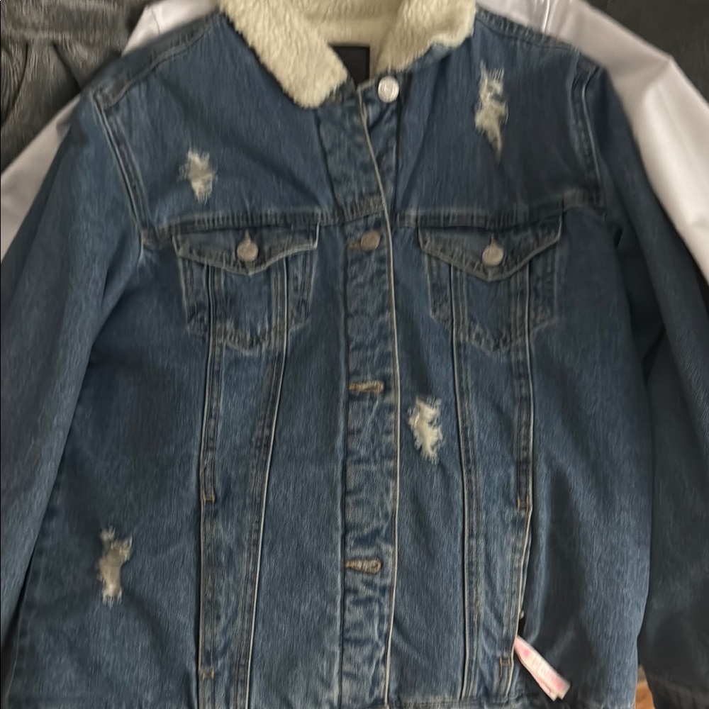 Refuge Blue and White Jean Jacket with Sherpa Collar